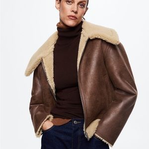 Mango Shearling Collar Jacket Brown